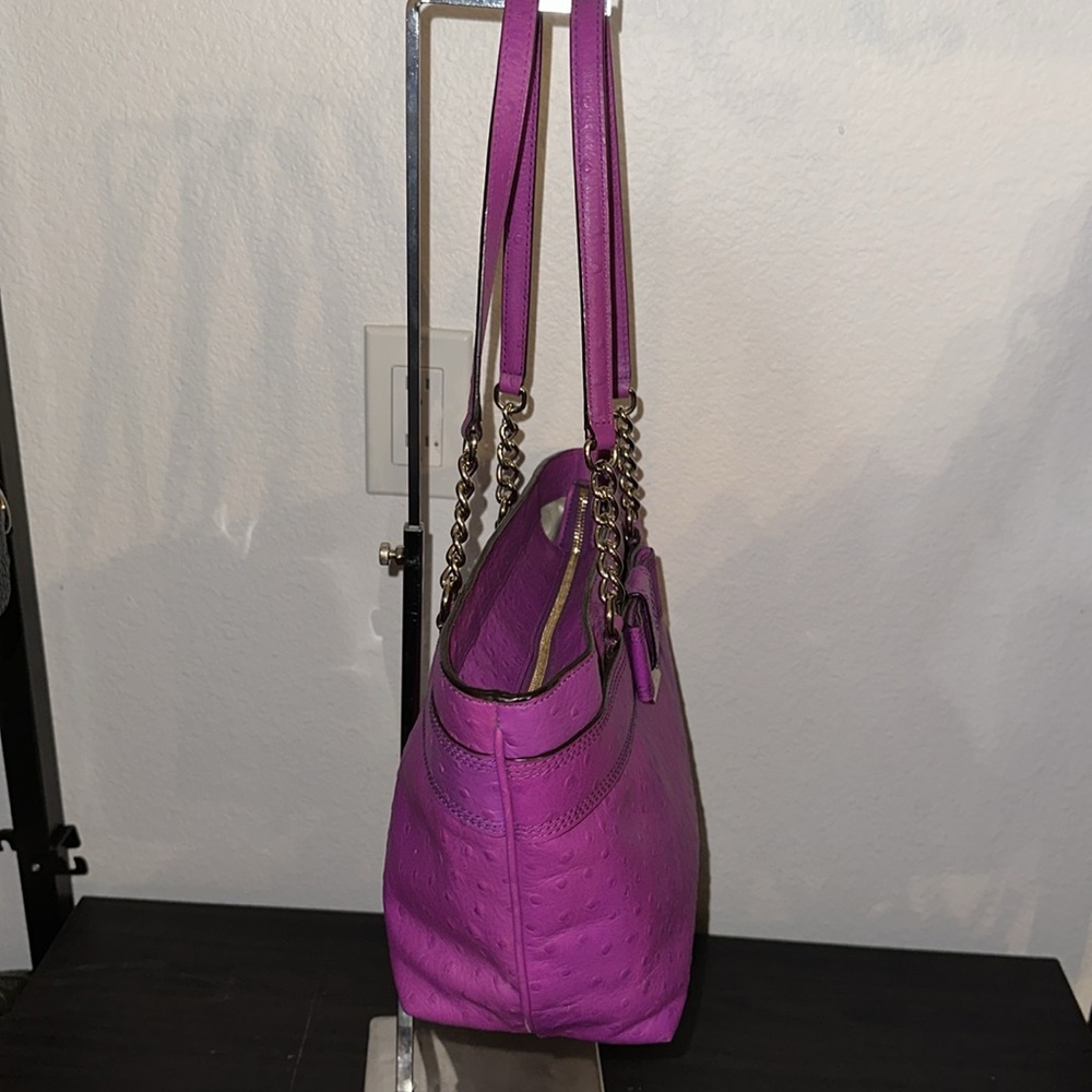 Kate Spade Rose Avenue Embossed Ostrich Leather Bow Tote Bag Baja Rose Purple - Picture 8 of 16